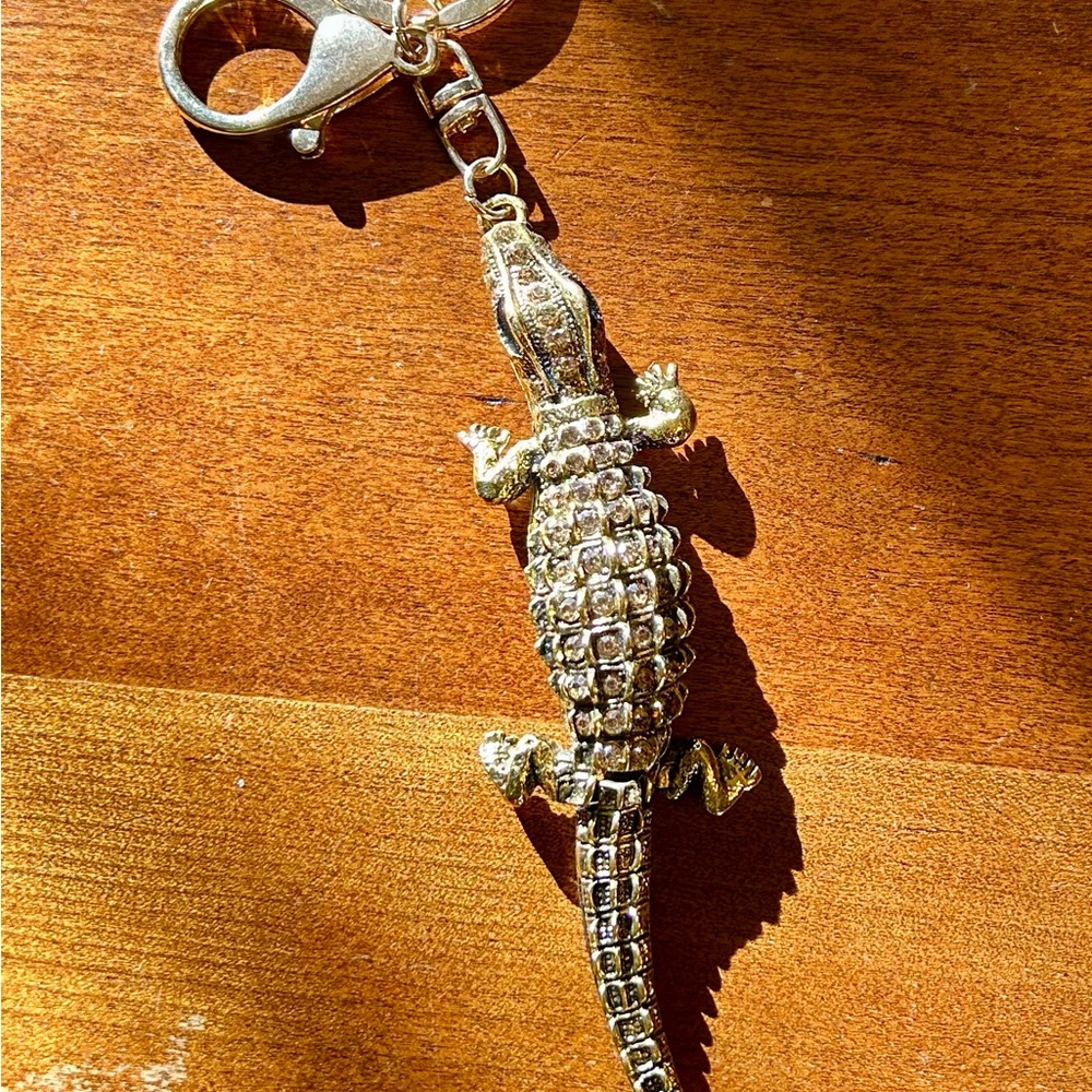 Rhinestoned Golden Lizard Bag Charm